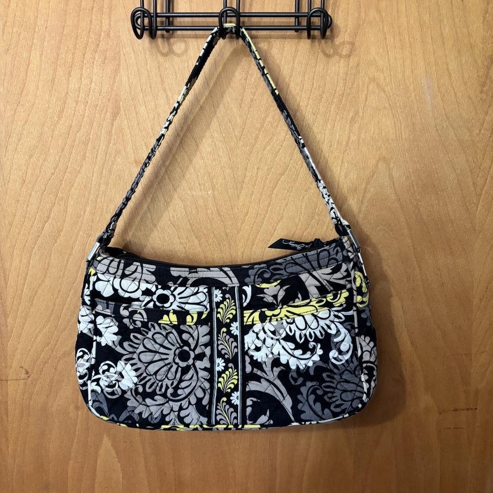 Vera Bradley Floral‎ Shoulder Bag Black Yellow Gray White